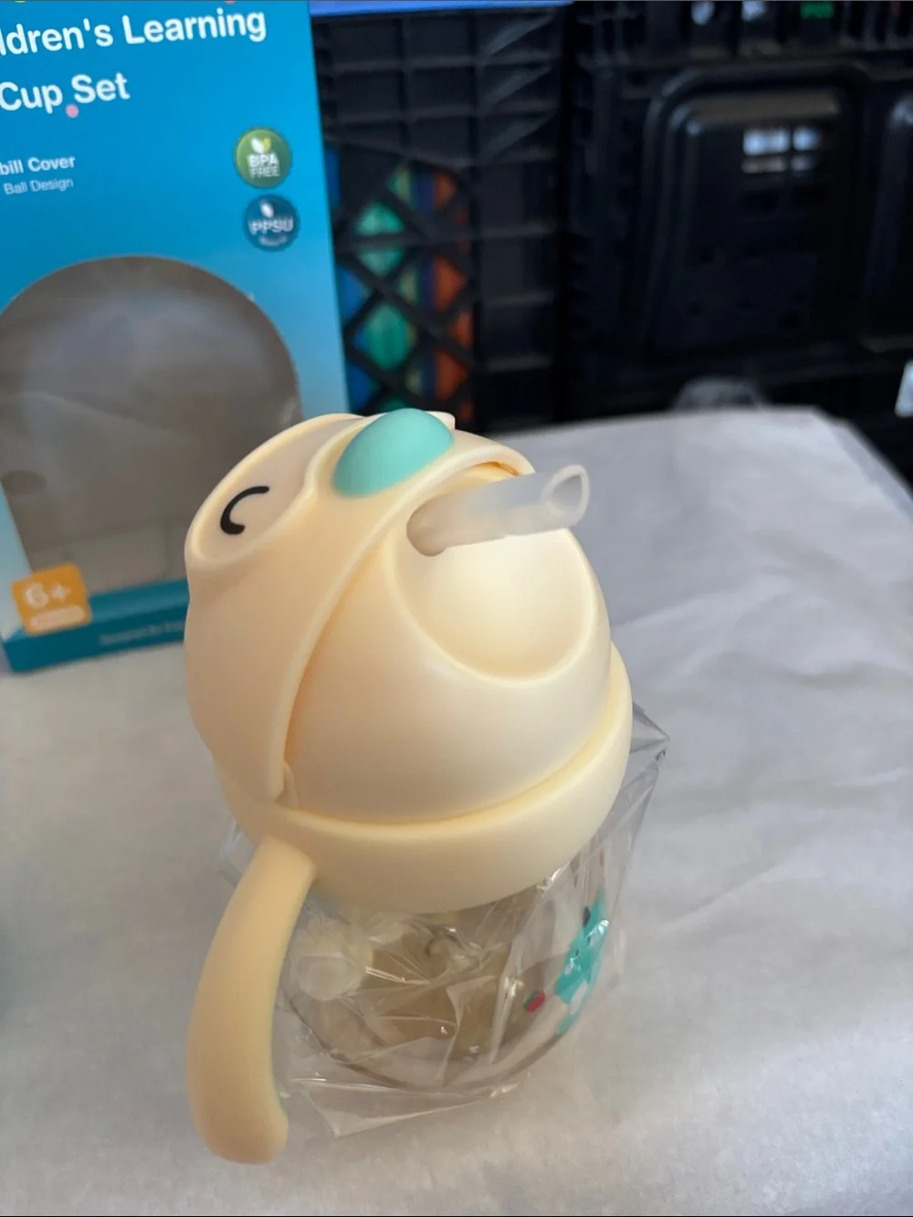 Beige & Teal Children's PPSU Drinking Cup with Handles